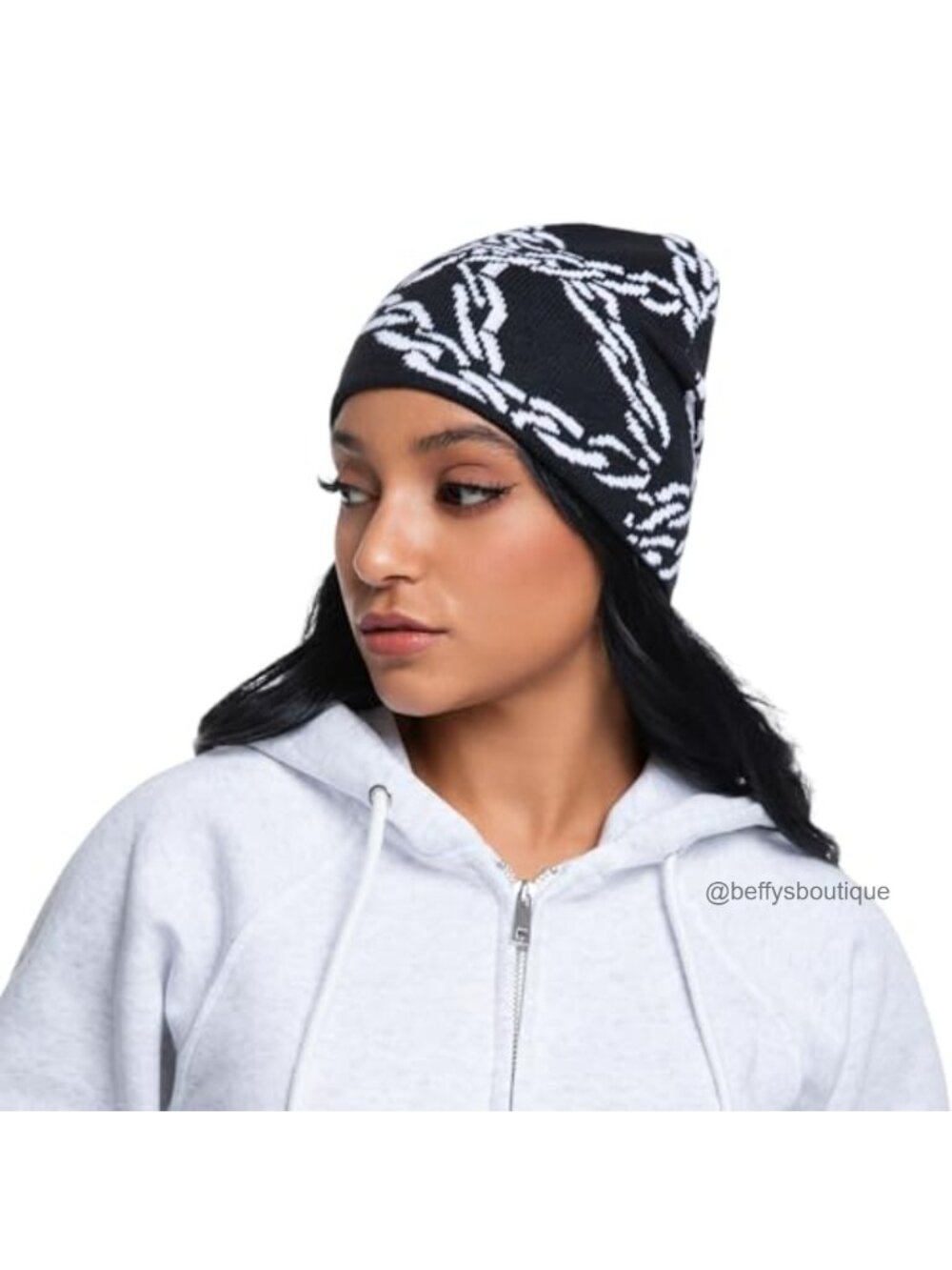 Y2K Chain Graphic Knit Beanie Warm Winter Skull Cap Stretch Fit